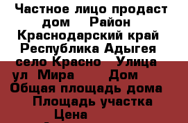 Частное лицо продаст дом  › Район ­ Краснодарский край, Республика Адыгея, село Красно › Улица ­ ул. Мира 566 › Дом ­ - › Общая площадь дома ­ 70 › Площадь участка ­ 1 300 › Цена ­ 1 500 000 - Адыгея респ., Красногвардейский р-н, Красногвардейское с. Недвижимость » Дома, коттеджи, дачи продажа   . Адыгея респ.